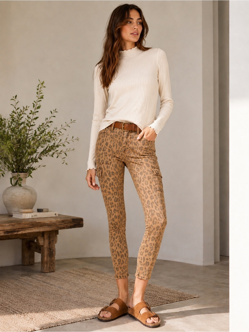 Frame Denim Cheetah Cargo Pants - Tan & Brown